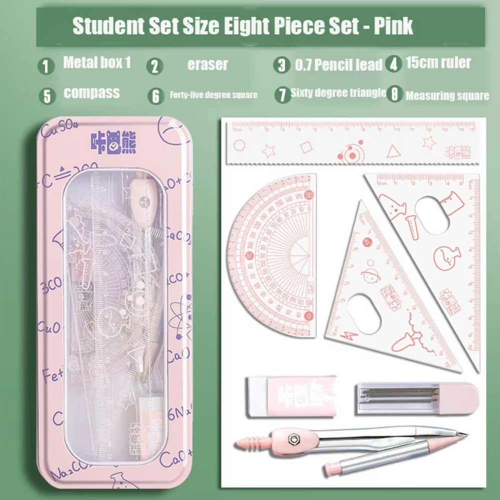 Math Geometry Set With Compass - 8-teiliges Multifunktionales Mathematik-Geometrie-Set 0,7mm Radiergummi Graphitmine