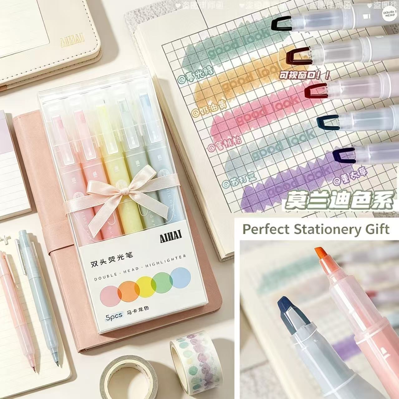 Pastel Highlighter Set Double Ended - 5-25 Farben/Set Doppelseitiger Textmarker mit einzigartiger