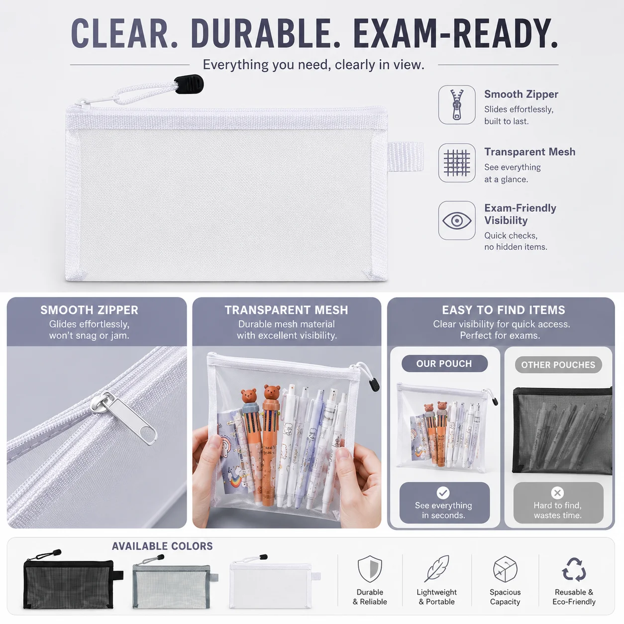 Transparente Netz-Stifttasche, – Clear Mesh Pencil Pouch For Exam Bewertung und Preis