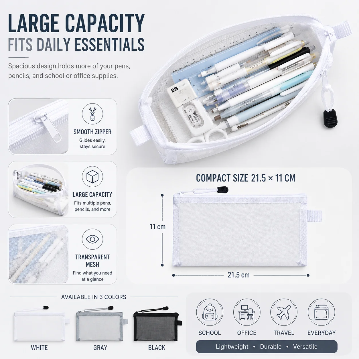 Transparentes Netz-Federmäppch – Clear Mesh Pencil Pouch For Exam Bewertung und Preis